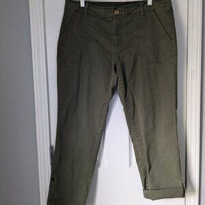 Women's Tommy Hilfiger Crop Pants, Olive Green w Cuff Detail, Size 12, 90's/Y2K